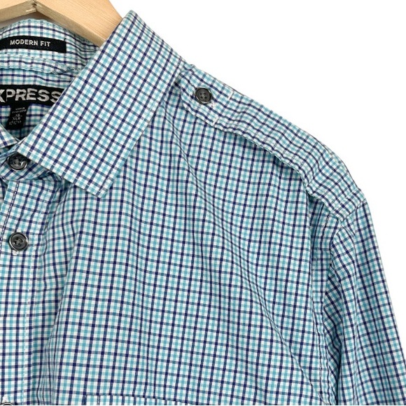 Express Modern Fit Mens Plaid Button Front Shirt Size XL - Picture 4 of 9